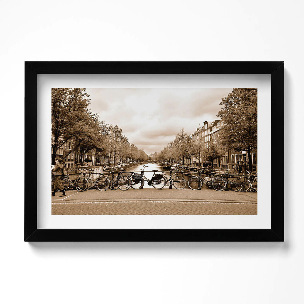 Tablou rama original Vedere a Amsterdamului cu biciclete