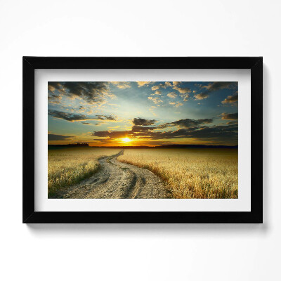 Tablou living cu rama original Drum de pământ și apus de soare