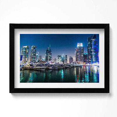 Tablou living cu rama original Bărci în oraș noaptea