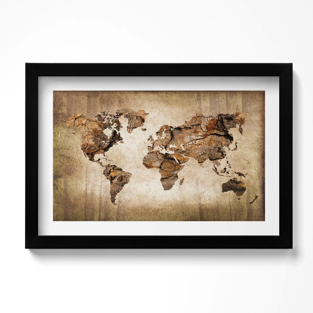 Tablou living cu rama original Hartă a lumii din lemn