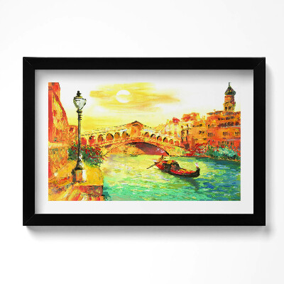 Tablou rama original Veneția - Gondola și Podul Rialto