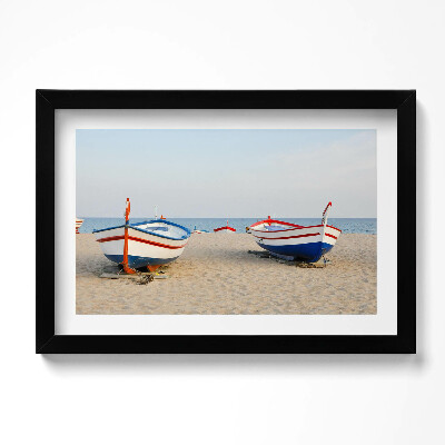 Tablou living cu rama original Bărci pe plajă