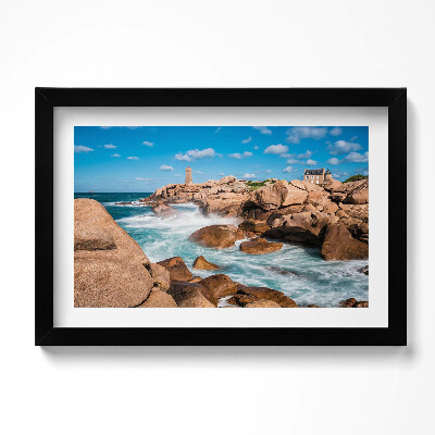 Tablou rama original Apă, pietre și un far