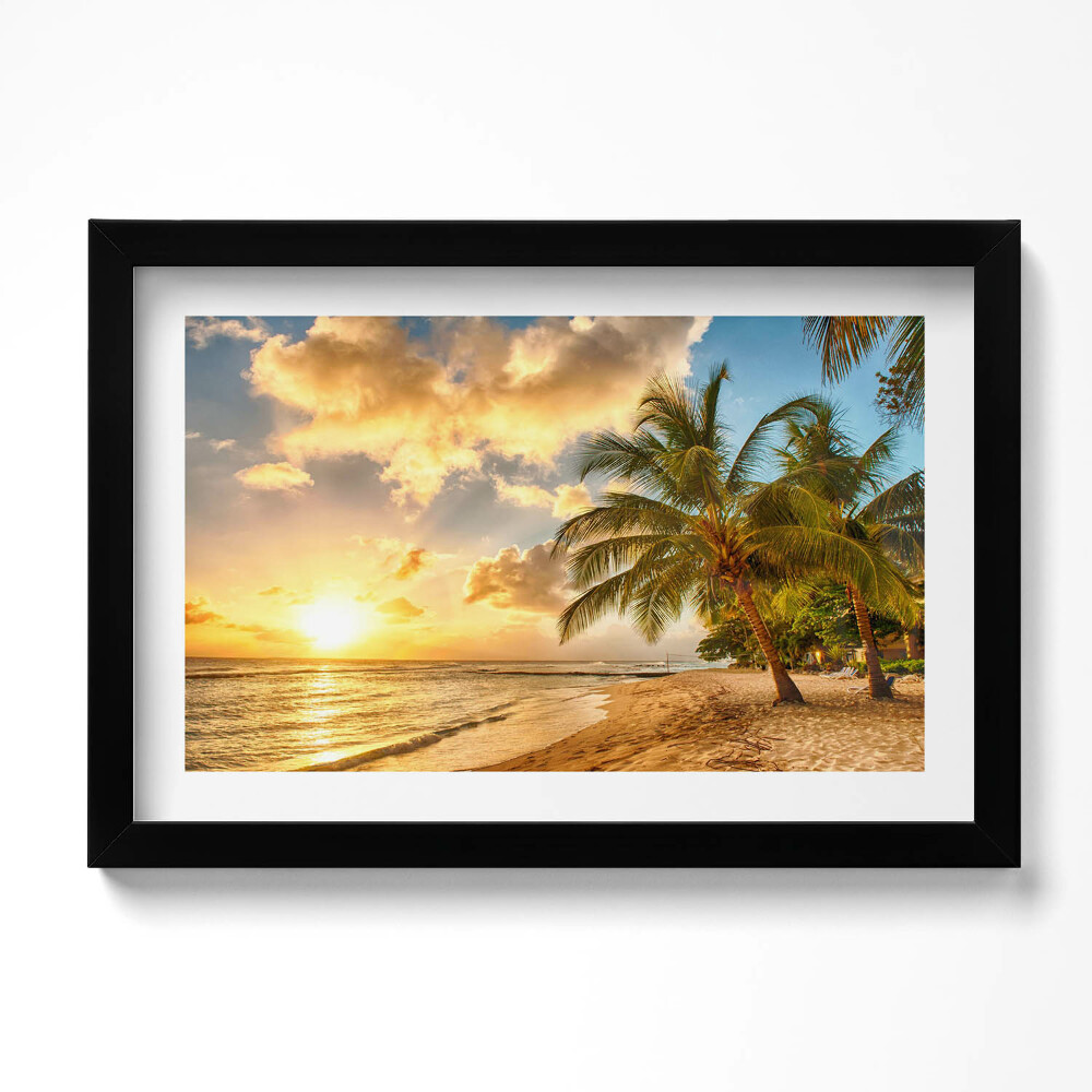 Tablou rama original Palm Beach și mare la apus