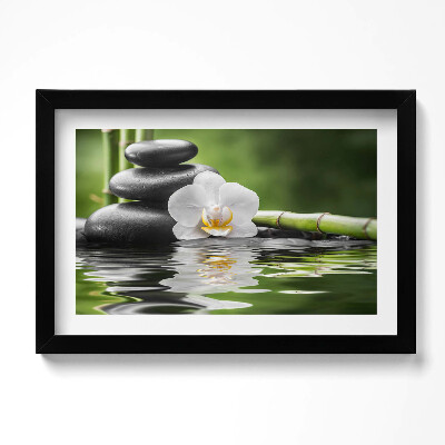 Tablou rama original Zen - pietre de bambus și flori pe apă