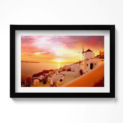 Tablou rama original Santorini cu o moară de vânt veche