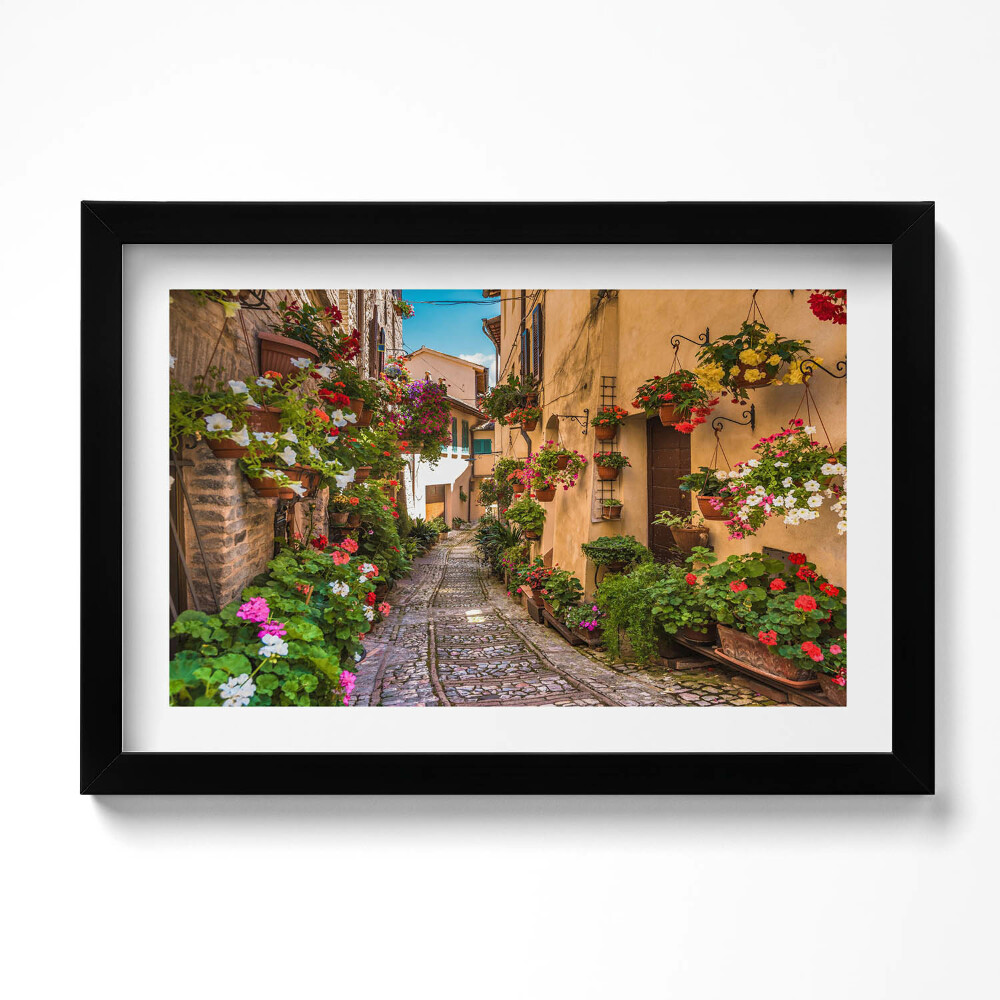 Tablou living cu rama original Strada Florilor din orașul umbrian