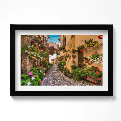 Tablou living cu rama original Strada Florilor din orașul umbrian