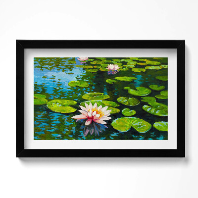 Tablou living cu rama original Pictură cu nuferi