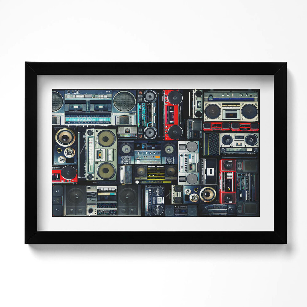 Tablou living cu rama original Muzică - Boombox vintage