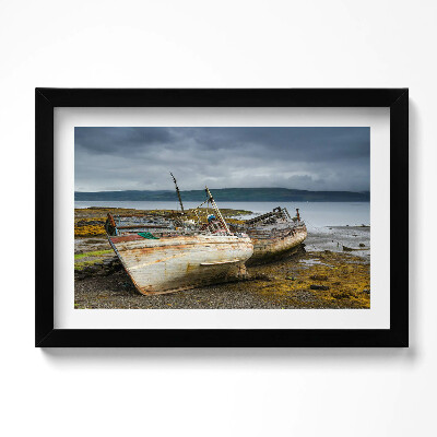 Tablou living cu rama original Golful Salen și bărcile