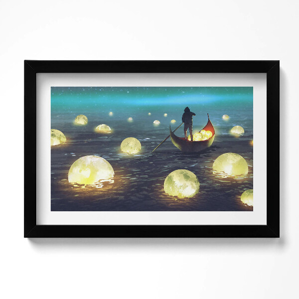 Tablou rama original Ilustrație a bărcilor și a lunilor