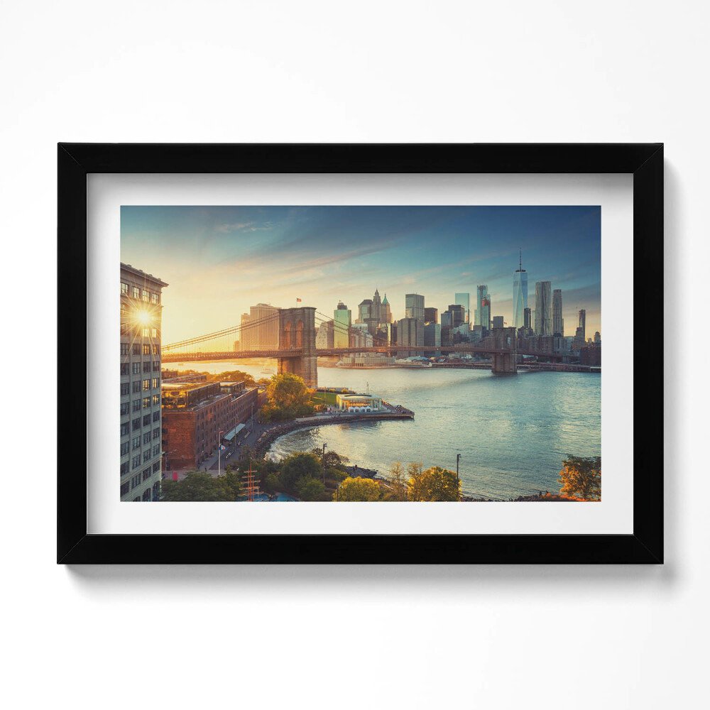 Tablou living cu rama original Podul Brooklyn din New York, Manhattan