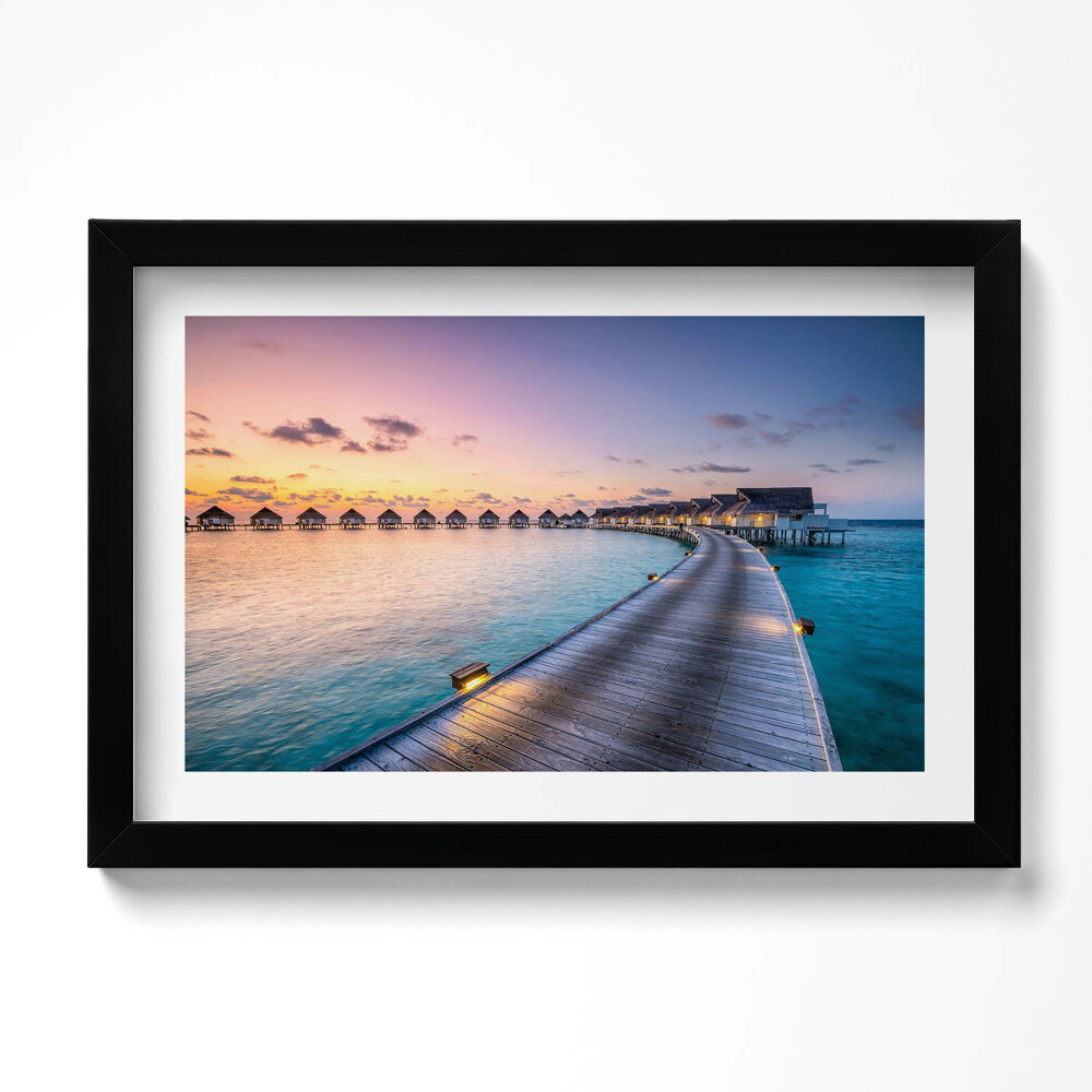 Tablou living cu rama original Apus de soare Maldive