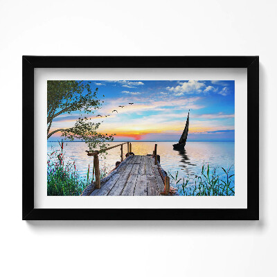 Tablou living cu rama original Barcă cu pânze pe lac