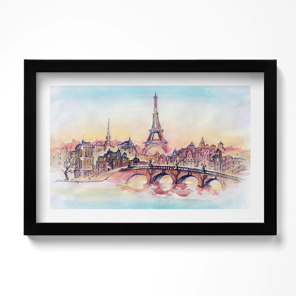 Tablou rama original Vedere pictată a Parisului