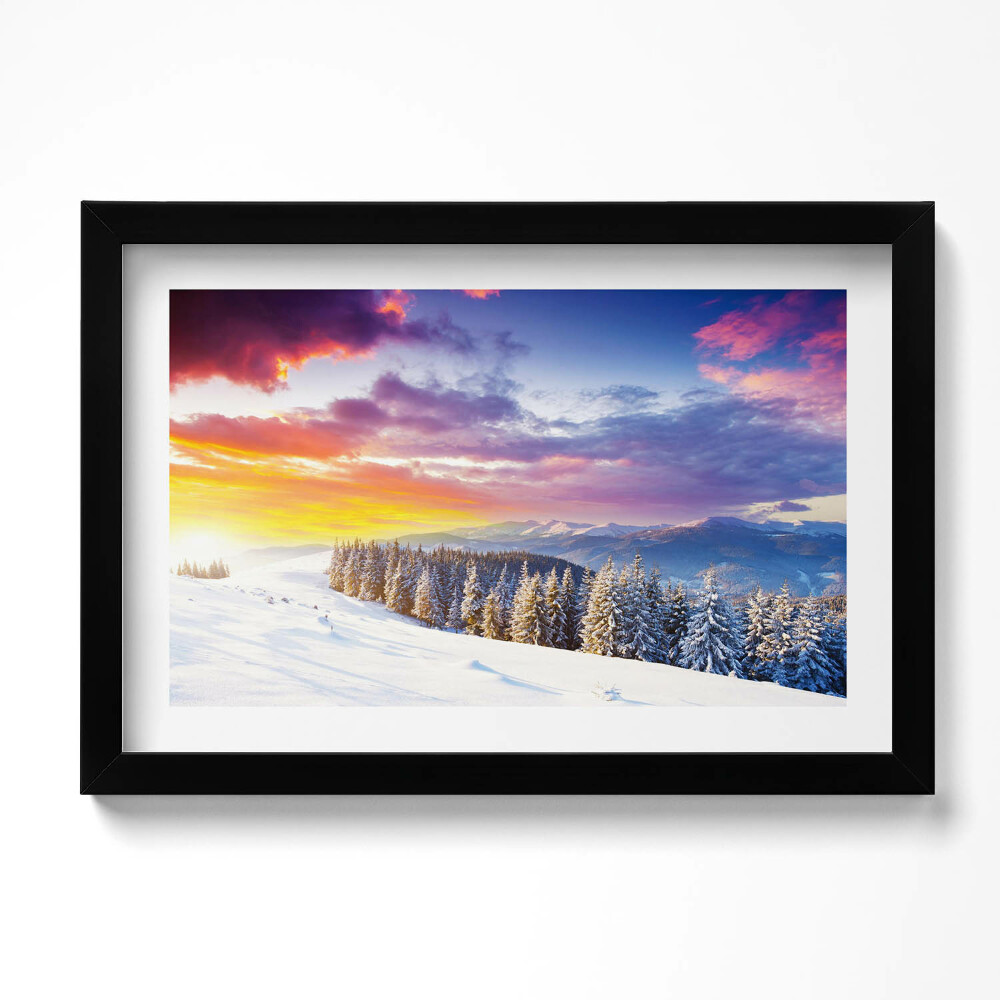 Tablou living cu rama original Peisaj montan de iarnă