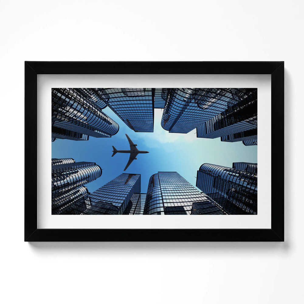 Tablou rama original Avion deasupra clădirilor