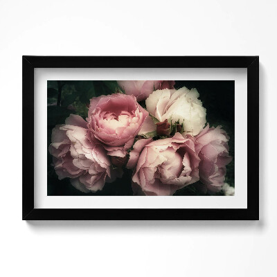 Tablou living cu rama original buchet de trandafiri roz vintage