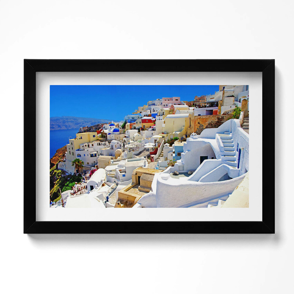Tablou living cu rama original Grecia Santorini