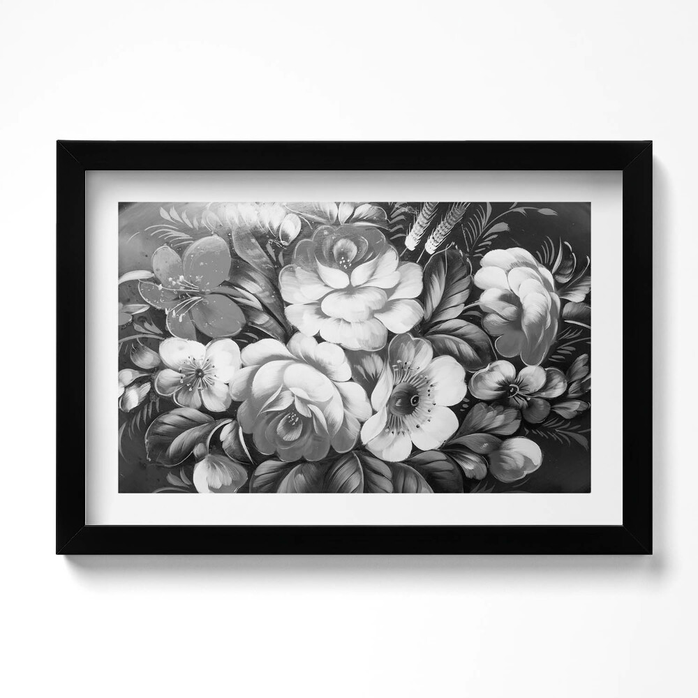 Tablou rama original Flori albe și negre