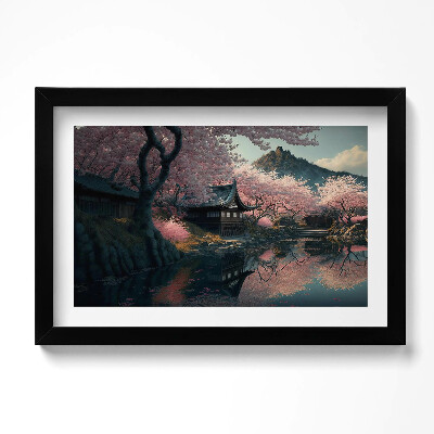 Tablou living cu rama original Frumoasă floare de cireș asiatică