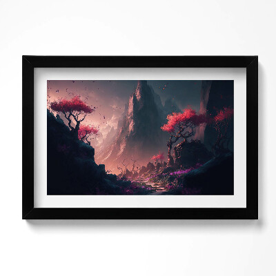 Tablou living cu rama original Pădure și munți magici