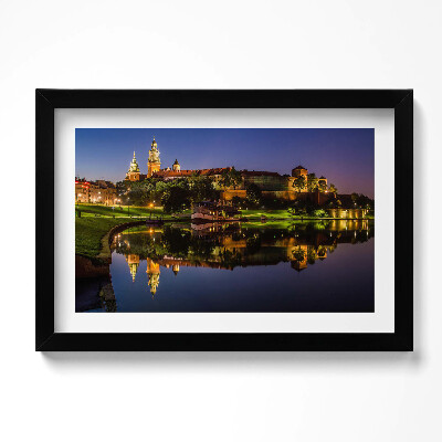 Tablou living cu rama original Wawel noaptea pe Vistula