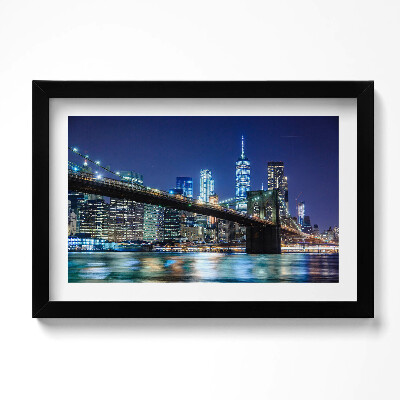 Tablou rama original Podul Brooklyn, New York, noaptea