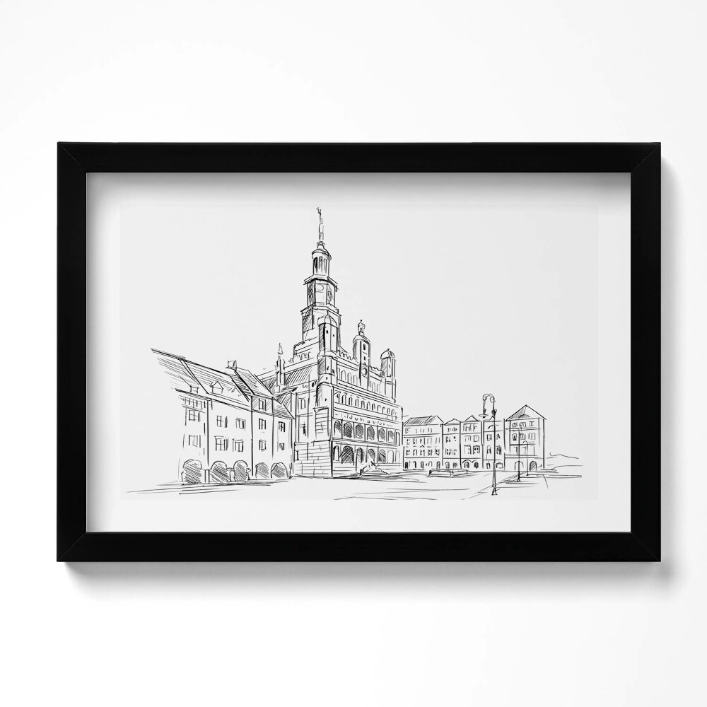 Tablou living cu rama original Schiță a orașului vechi din Poznan