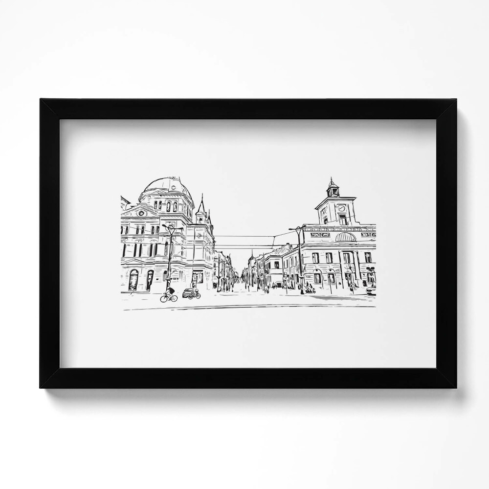 Tablou living cu rama original Ilustrație a orașului vechi din Poznań