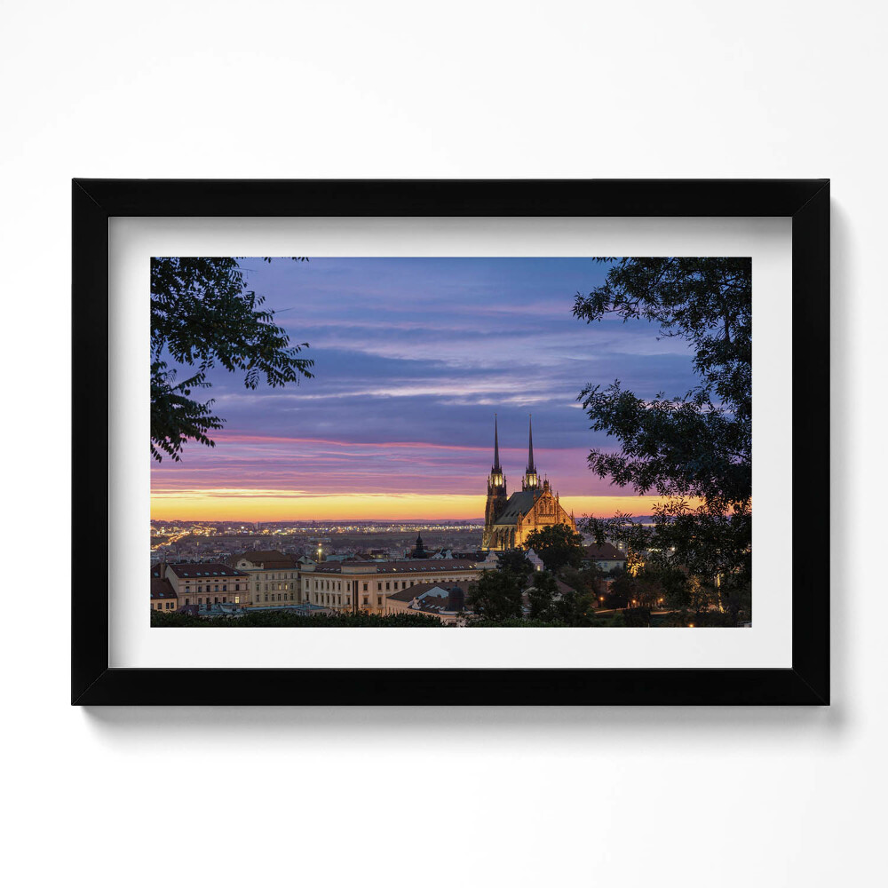 Tablou living cu rama original Răsărit de soare Brno