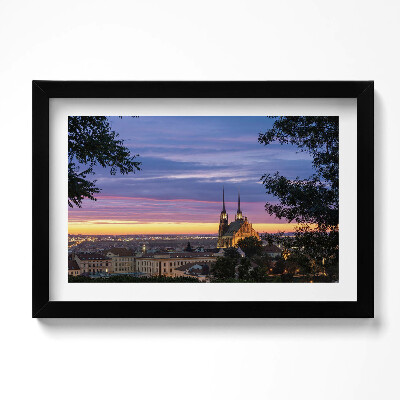 Tablou living cu rama original Răsărit de soare Brno