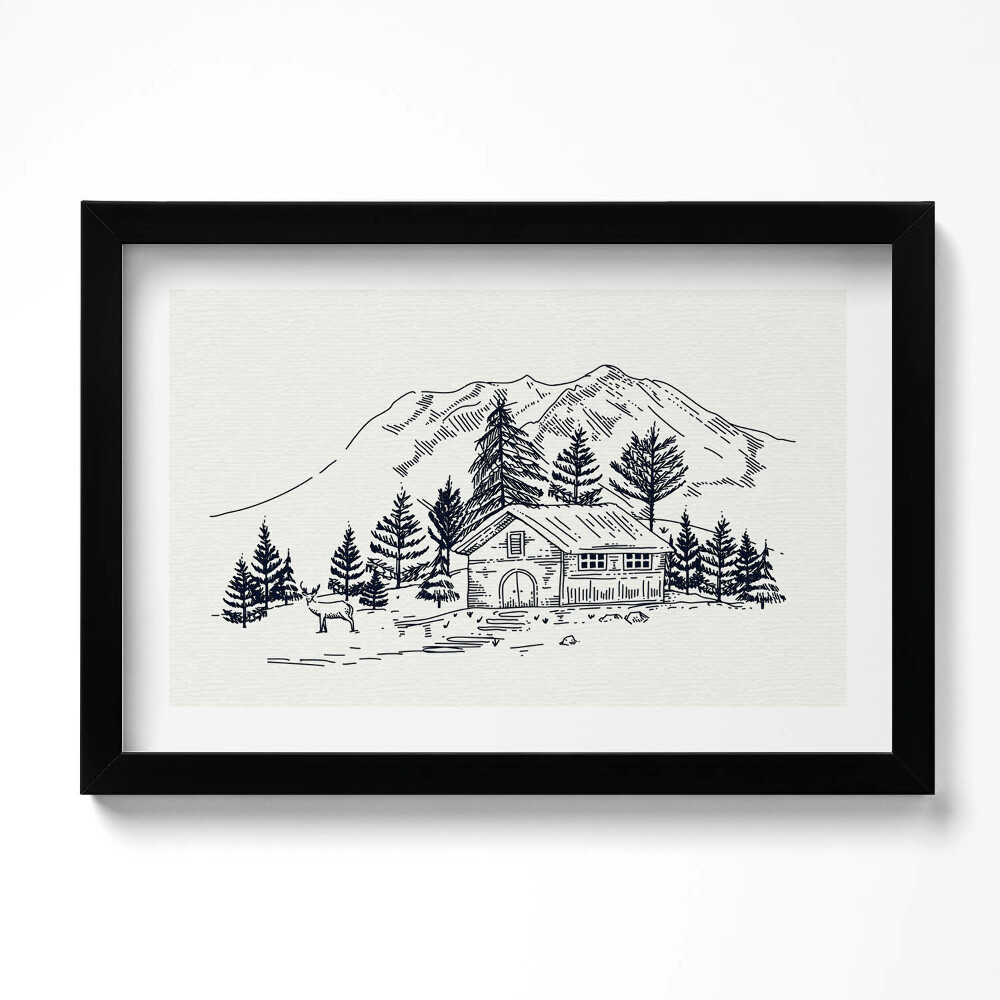 Tablou rama original Desenul unei case la munte