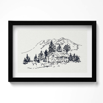 Tablou rama original Desenul unei case la munte