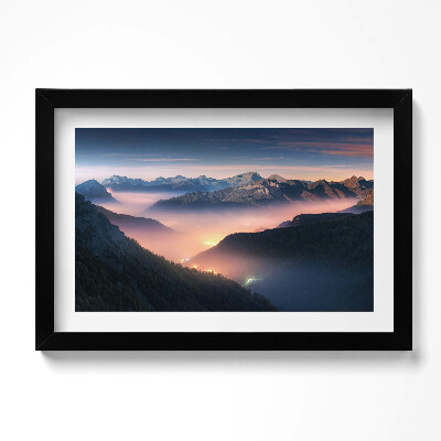 Tablou living cu rama original Peisaj de vârfuri de munte