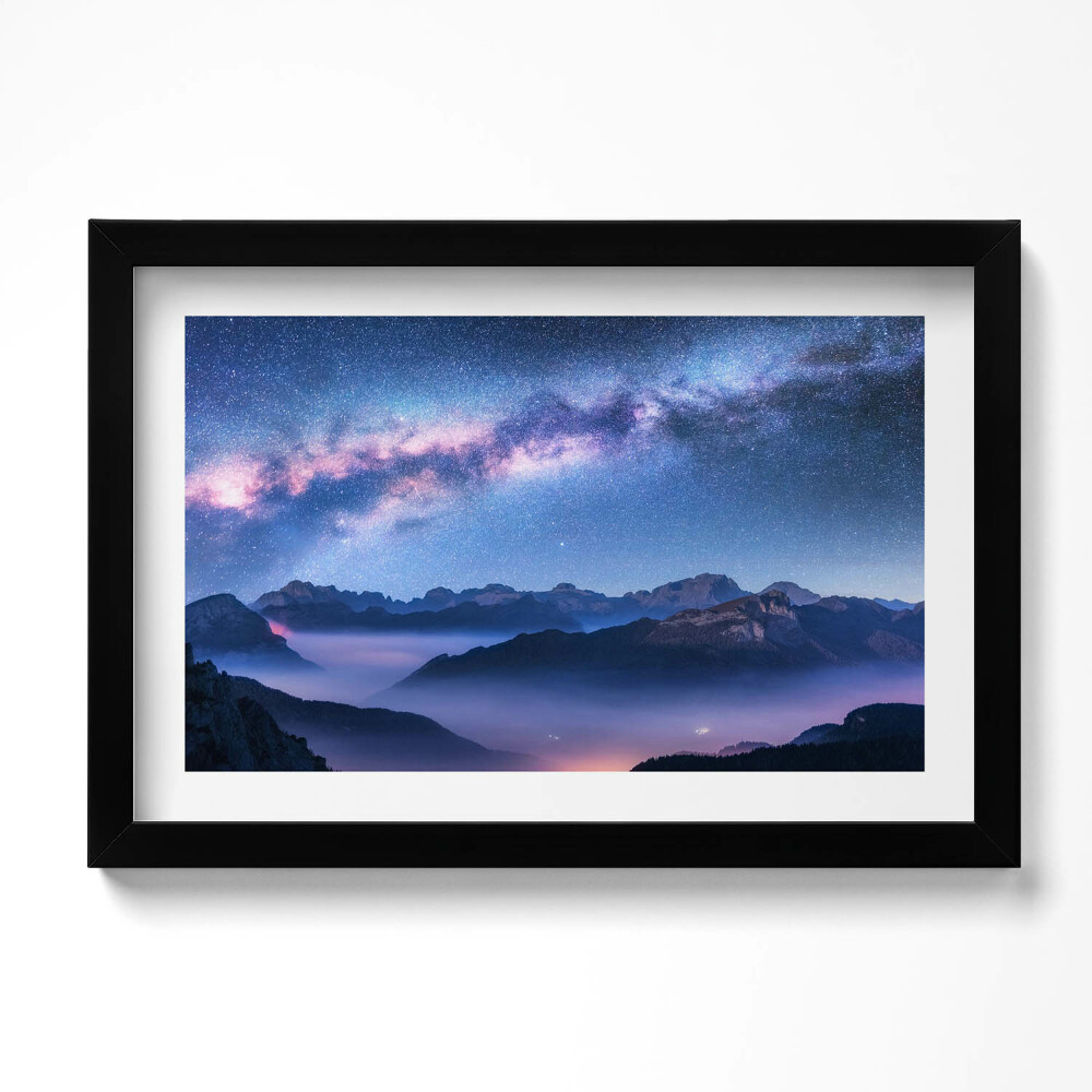 Tablou living cu rama original Cer înstelat peste munți