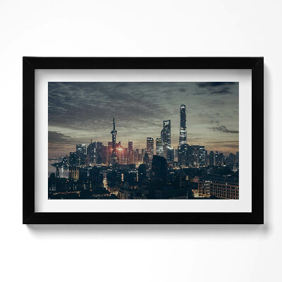 Tablou rama original Panoramă a orașului Shanghai noaptea