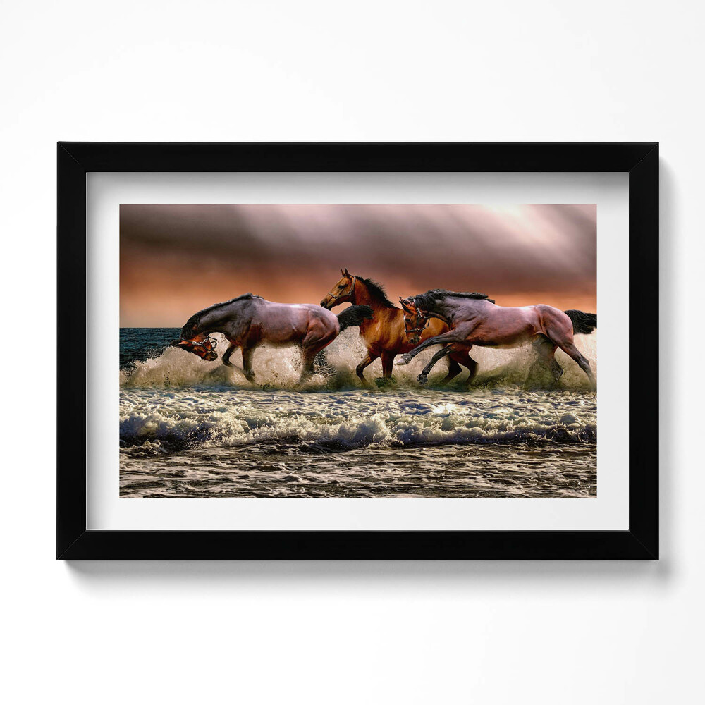 Tablou rama original Cai galopând prin apă