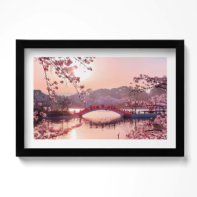 Tablou rama original Flori de cireș și pod - stil japonez