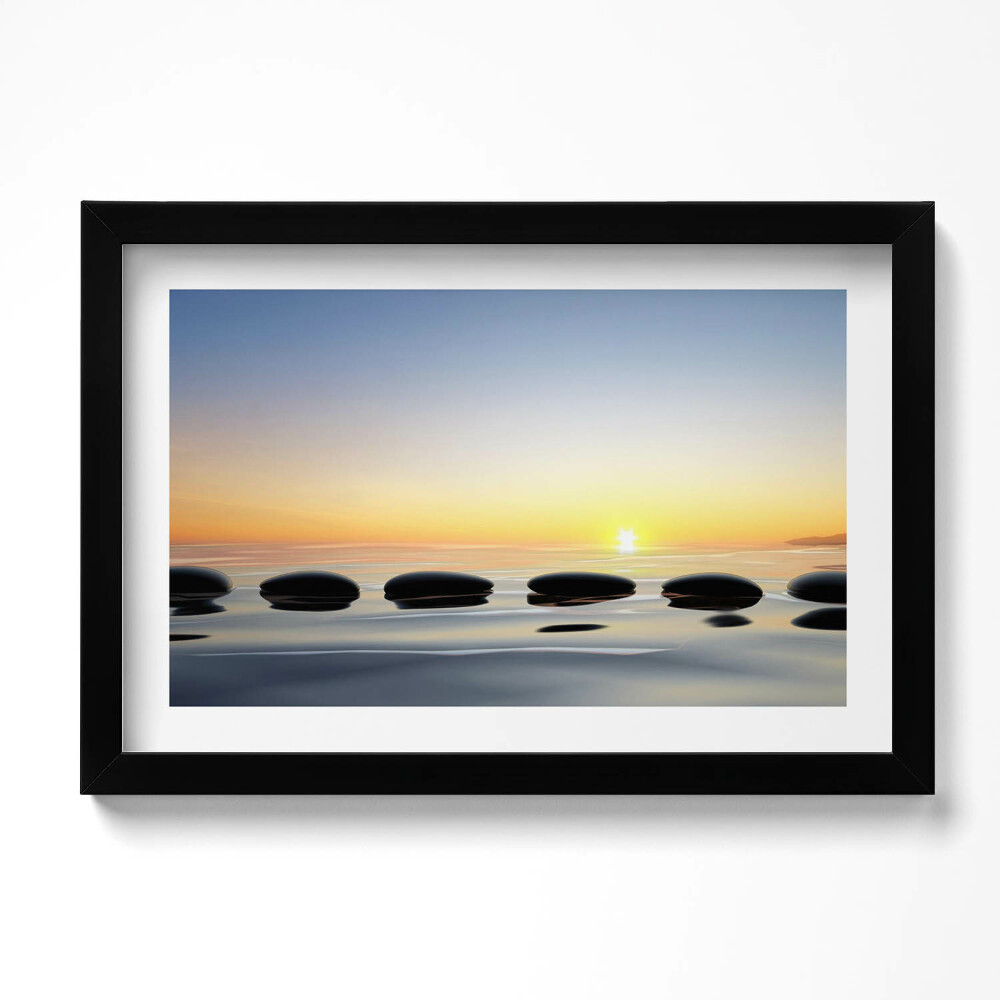 Tablou rama original Pietre pe apă la răsărit - zen