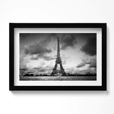 Tablou living cu rama original Peisaj alb-negru al Franței cu Turnul Eiffel