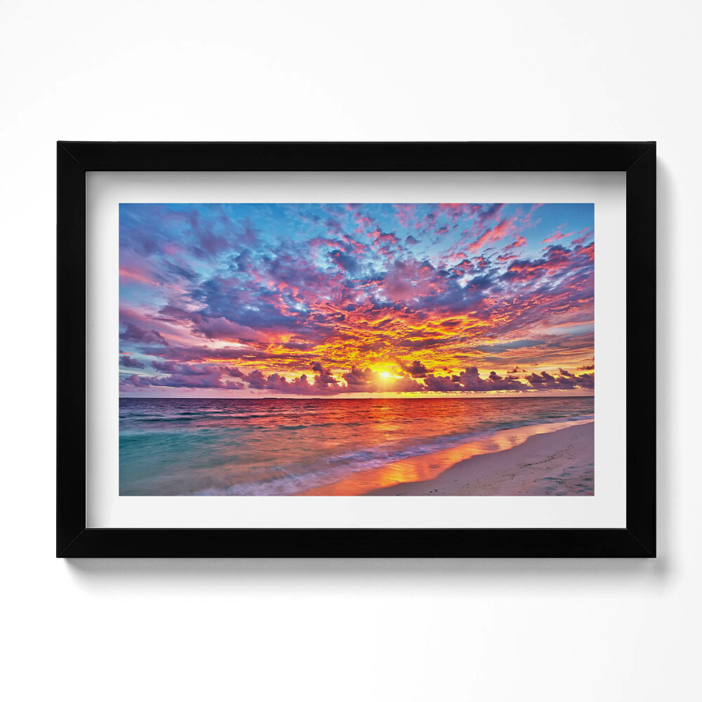 Tablou living cu rama original Apus de soare peste mare