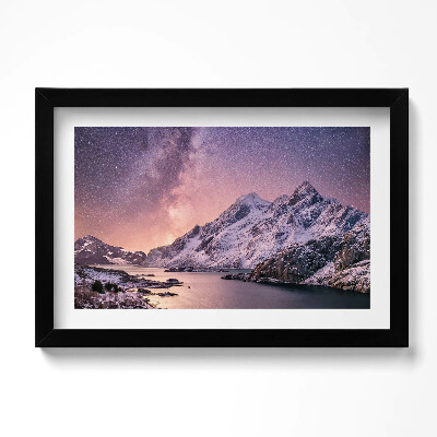 Tablou living cu rama original Aurora și cerul înstelat peste munți