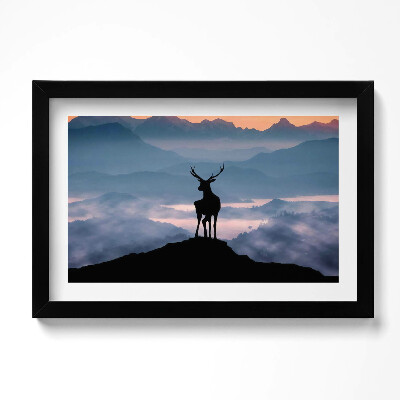 Tablou living cu rama original Cerb pe vârful muntelui