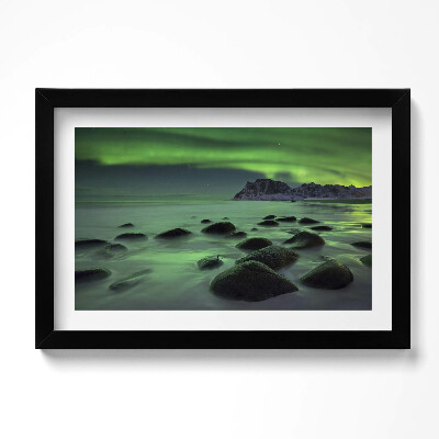 Tablou living cu rama original Aurora Boreală - Peisaj Verde