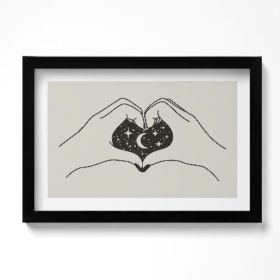 Tablou living cu rama original Inimă de palmier și spațiu - ilustrație