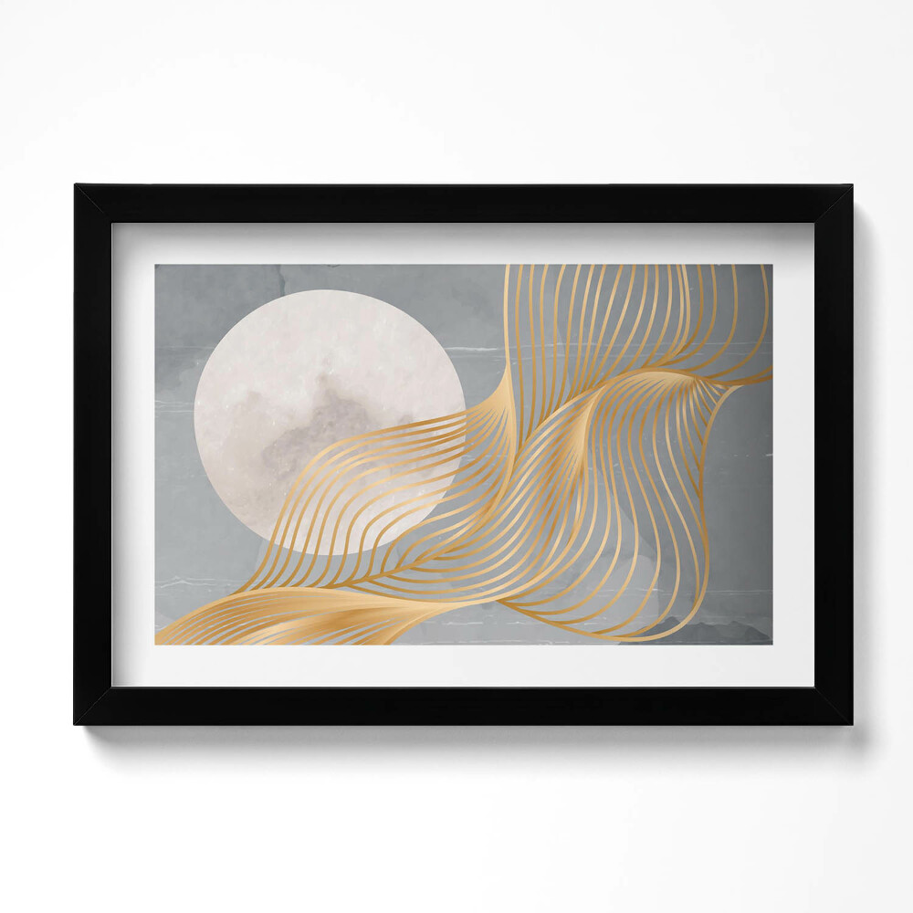 Tablou living cu rama original Ilustrație abstractă a lunii cu aur