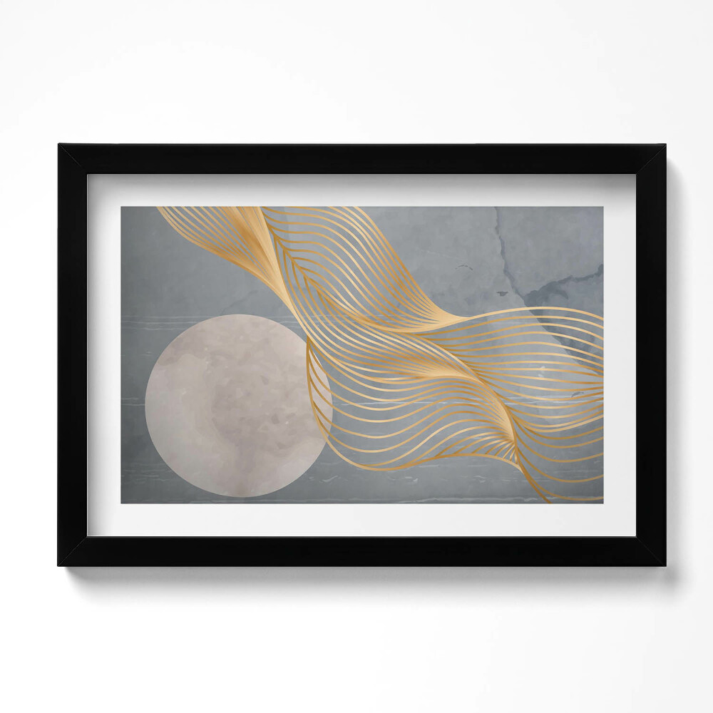 Tablou rama original Ilustrație abstractă a lunii cu aur