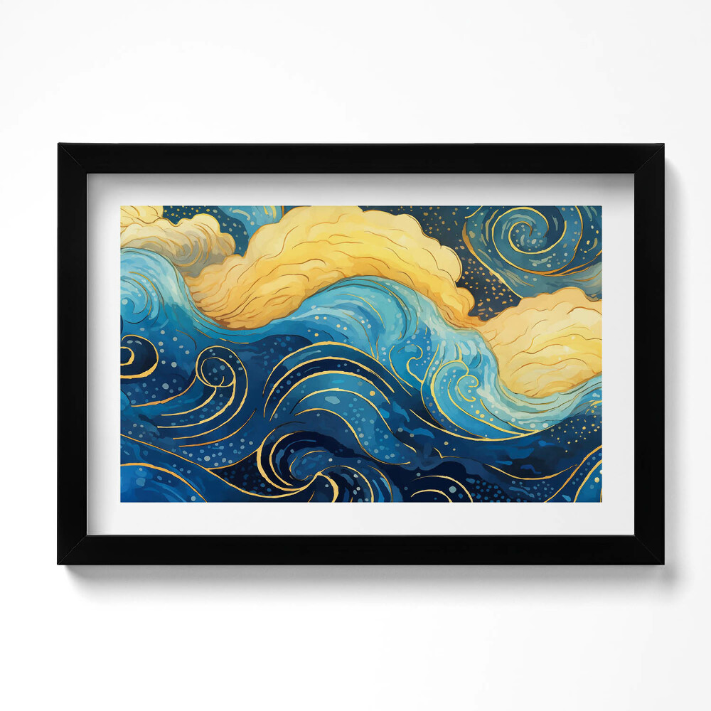 Tablou living cu rama original Abstractizare de nori cu aur